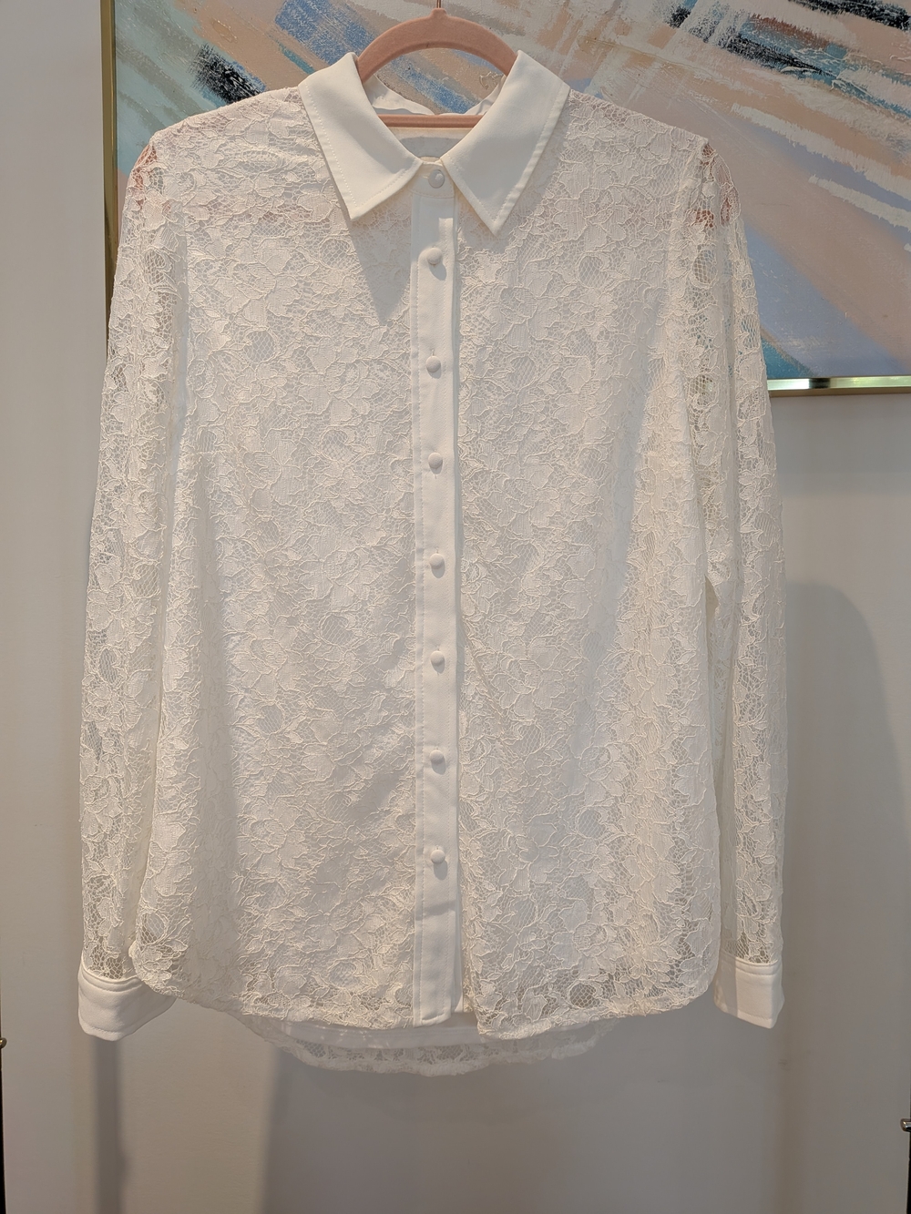 Anne Klein White Lace Button-Down Shirt